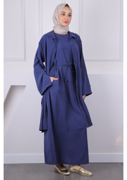 Lacivert Beli Ipli Tunik Elbise Kombin Takım fiyatları