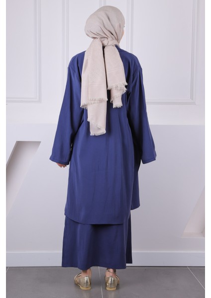 Lacivert Beli Ipli Tunik Elbise Kombin Takım modelleri