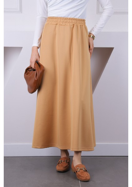 Bisküvi Bel Lastikli Scuba Puf Etek