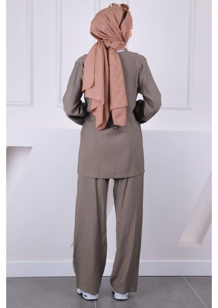 Haki Ön Bağlamalı Kimono Pantolonlu Takım modelleri