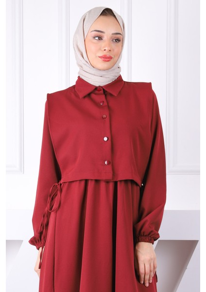Bordo Gömlek Süveterli Elbise Kombin Takım fırsatları