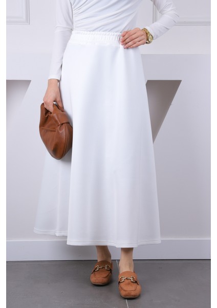 Ekru Bel Lastikli Scuba Puf Etek