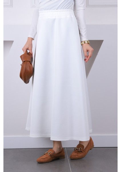 Ekru Bel Lastikli Scuba Puf Etek modelleri