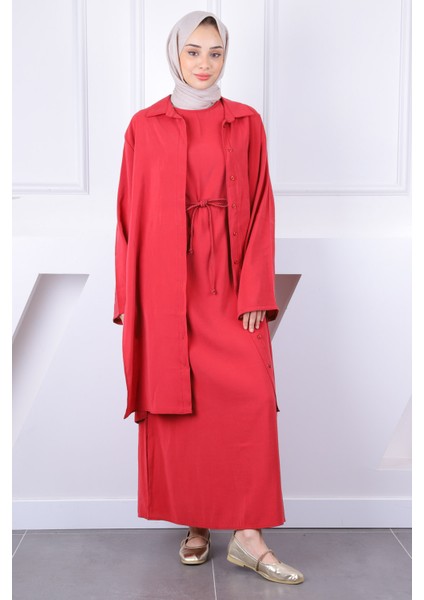 Lacivert Beli Ipli Tunik Elbise Kombin Takım