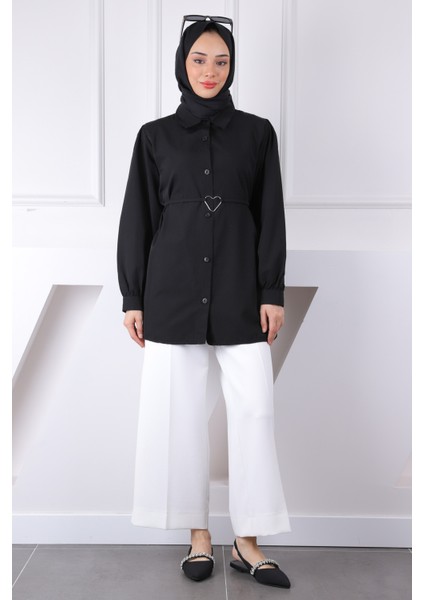 Siyah Kuşaklı Düğmeli Gömlek fiyatları