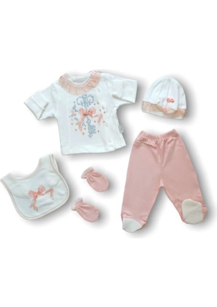 Miraylife Kanaviçe Nakışlı %100 Cotton Antibakteriyel 5li Zıbın Takımı Hastane Çıkışı