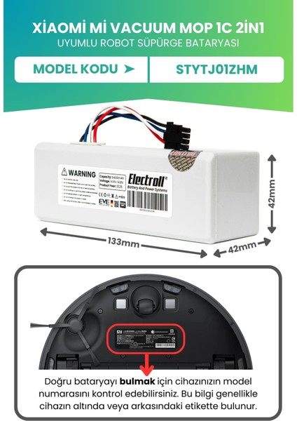 Xiaomi Mi Vacuum Mop 1c Uyumlu Batarya (SÜPER KAPASİTE) 6400mah Robot Süpürge Pil Stytj01zhm