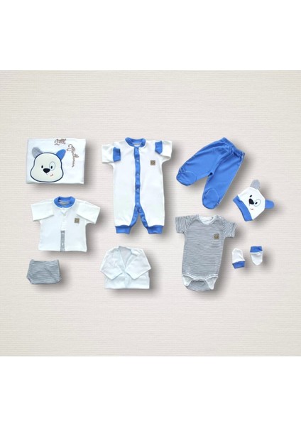 Miraylife Minik Centilmen Ayı Nakışlı %100 Cotton Antibakteriyel 10LU Zıbın Takımı Hastane Çıkışı