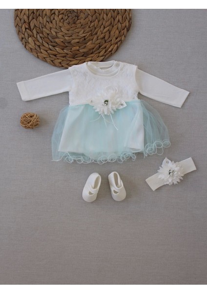 Miraylife 0-6 Ay Tül Etekli Kurdelalı Taş Detaylı Kız Bebek Hediyelik, Mevlütlük, Kınalık 3lü Takım