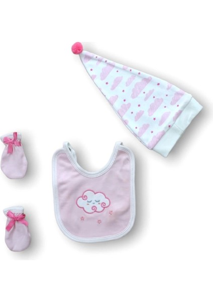 Miraylife Uykucu Bulut Nakışlı %100 Cotton Antibakteriyel 5li Zıbın Takımı Hastane Çıkışı