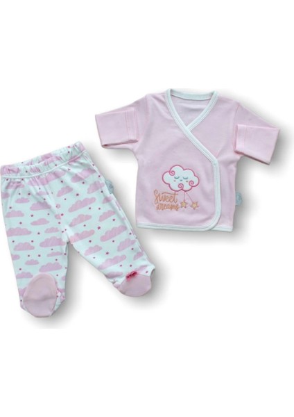 Miraylife Uykucu Bulut Nakışlı %100 Cotton Antibakteriyel 5li Zıbın Takımı Hastane Çıkışı