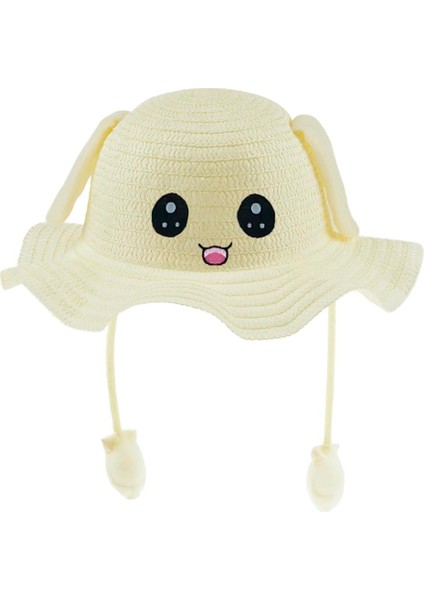 Kulak Detaylı Hasır Şapka Ekru