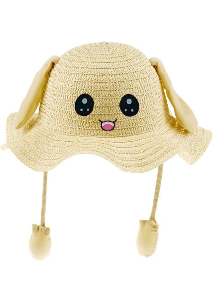 Kulak Detaylı Hasır Şapka Bej