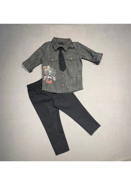 Miraylife 3-4-5 Yaş Kravatlı Keten Gömlek Gabardin Pantolon Uzun Kollu 3lü Erkek Çocuk Takımı modelleri