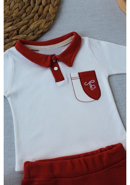 Miraylife 3-6 6-9 9-12 Ay Efendi Nakışlı Cep Şapkalı Uzun Kollu Sweat 3lü Erkek Bebek Takımı