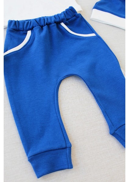 Miraylife 3-6 6-9 9-12 Ay Full Star Nakışlı Şapkalı Uzun Kollu Sweat 3lü Erkek Bebek Takımı