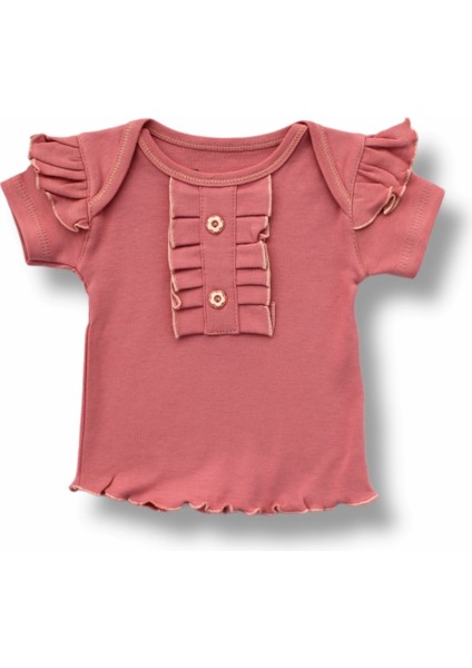 Miraylife 3-6 6-9 9-12 12-18 Ay Düğme Detaylı Bandanalı Kısa Kollu Sweat 3lü Kız Bebek Takımı