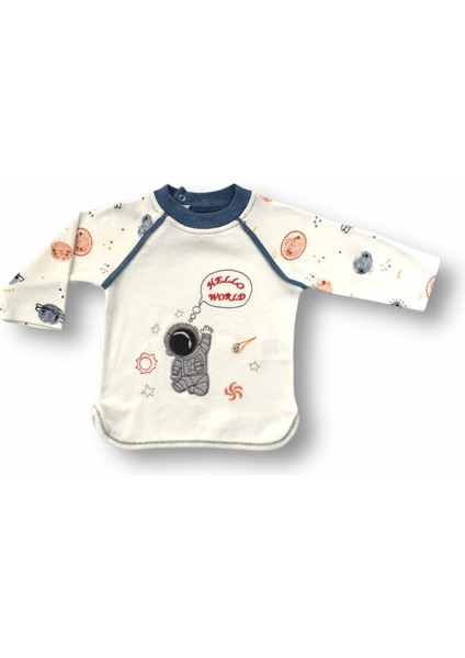 Miraylife 3-6 6-9 9-12 Ay Şirin Kozmonot Nakışlı Şapkalı Uzun Kollu Sweatli 3lü Kız-Erkek Bebek Takımı
