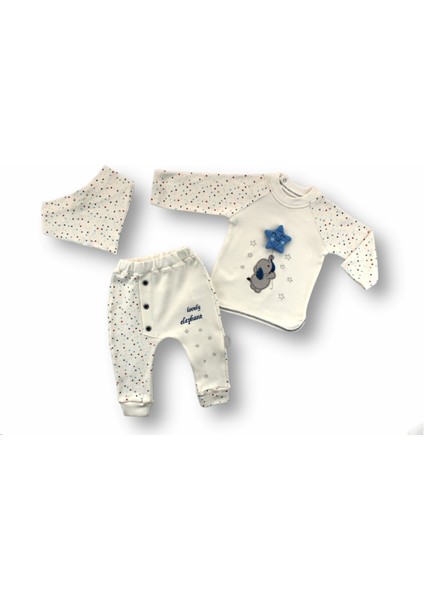 Miraylife 3-6 6-9 9-12 Ay Kutup Yıldızı Nakışlı Bandajlı Uzun Kollu Sweat 3lü Erkek Bebek Takımı