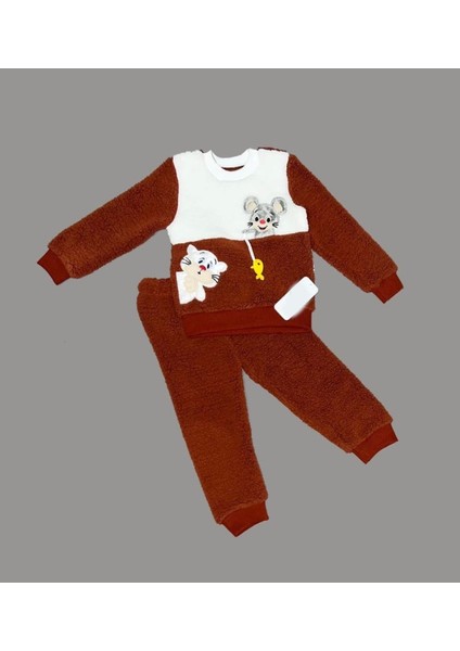 Miraylife 1-2-3 Yaş Sallanan Balık Nakışlı Kuzu Kumaş Sweat Pantolon Uzun Kollu Kız Erkek 2 Li Takımı