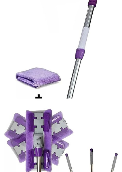 Mikrofiber Mandallı Mop ve Islak Mendil Seti, Mor, CN menşei, cam ve fayans temizliği için