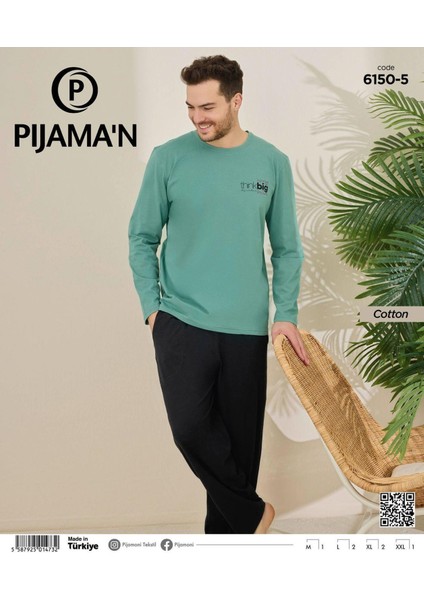 Erkek Pamuklu Bisiklet Yaka Uzun Kol Ince Pijama Takımı 6150/5 - 1 Adet