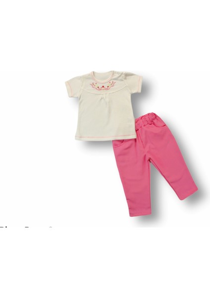Miraylife 3-6 6-9 9-12 12-18 Ay Anadolu Çiçeği Nakışlı Kısa Kollu Sweatli 2li Kız Bebek Takımı