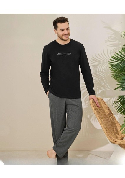 Erkek Pamuklu Bisiklet Yaka Uzun Kol Ince Pijama Takımı 6150/20 - 1 Adet