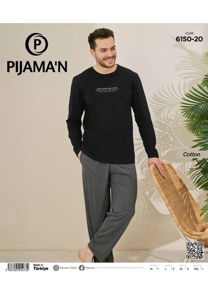 Erkek Pamuklu Bisiklet Yaka Uzun Kol Ince Pijama Takımı 6150/20 - 1 Adet