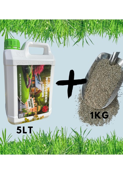 Çim ve Süs Bitkilerine Özel Sıvı Bitki Besini 5 Lt ve 1 kg Çim Tohumu