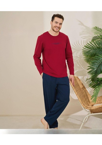 Erkek Pamuklu Bisiklet Yaka Uzun Kol Ince Pijama Takımı 6150/13 - 1 Adet