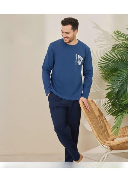 Erkek Pamuklu Bisiklet Yaka Uzun Kol Ince Pijama Takımı 6150/6 - 1 Adet
