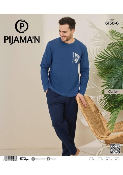 Erkek Pamuklu Bisiklet Yaka Uzun Kol Ince Pijama Takımı 6150/6 - 1 Adet fiyatları