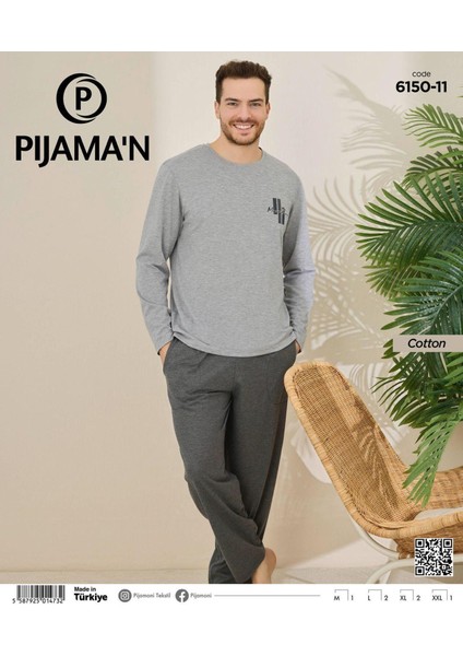 Erkek Pamuklu Bisiklet Yaka Uzun Kol Ince Pijama Takımı 6150/11 - 1 Adet fiyatları
