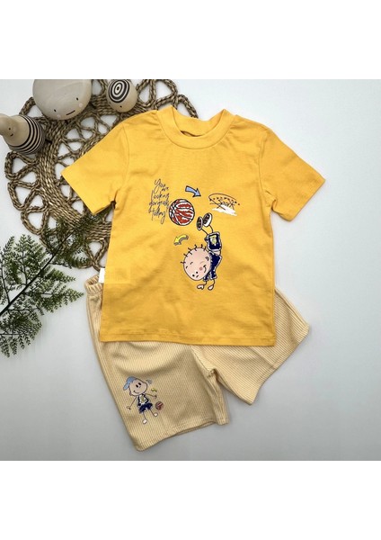 Miraylife 1-2-3 Yaş Topçu Erkek Çocuk Baskılı Şortlu Kısa Kollu Tişört 2li Erkek Bebek Takımı
