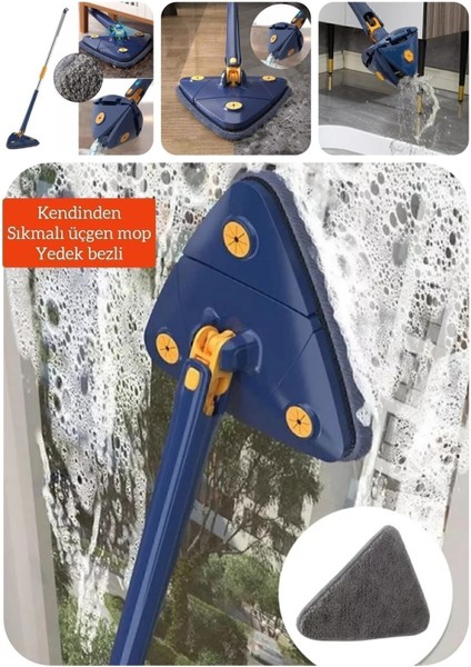 Kendinden Sıkmalı Üçgen Paspas Mop Cam Silme Aparatı, Pratik ve Kullanışlı