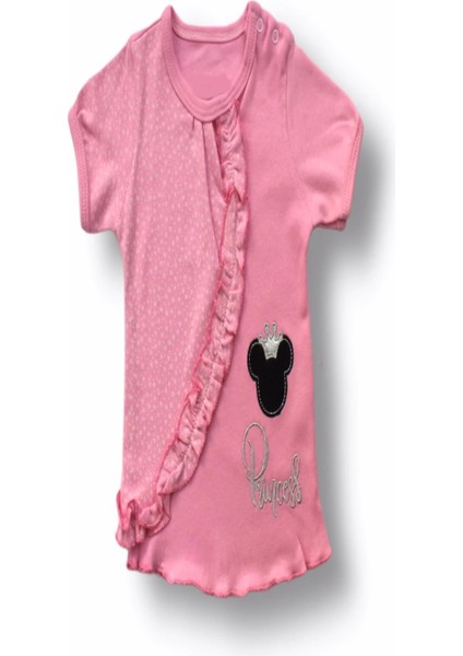 Miraylife 3-6 6-9 9-12 12-18 Ay Princess Taçlı Mickey Nakışlı Şort Tişört 3lü Kız Bebek Takımı