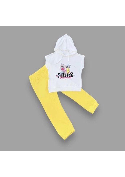 Miraylife 3-4-5 Yaş Forever Cici Kızlar Baskılı Kapşonlu 2li Kız Çocuk Takımı
