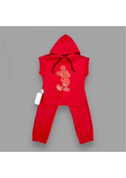 Miraylife 3-4-5 Yaş Kapşonlu Payetli Mickey Desenli Kısa Kol 2li Kız Erkek Çocuk Takımı fiyatları