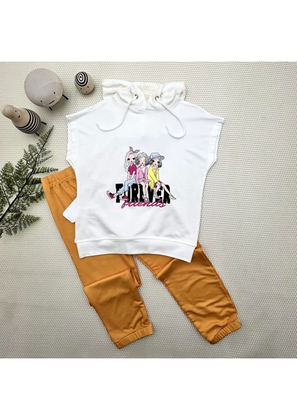 Miraylife 3-4-5 Yaş Forever Cici Kızlar Baskılı Kapşonlu 2li Kız Çocuk Takımı