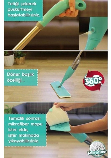 Su Sprey Mop Seti, 3 Adet Bez ile Temizlik Kolaylığı