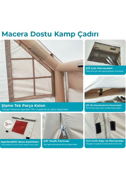 8 Kişilik 8m2 Su,rüzgar ve Kar Geçirmez 420D Oxford Kumaşlı 4 Mevsim Şişme Çadır 320*250*220CM modelleri