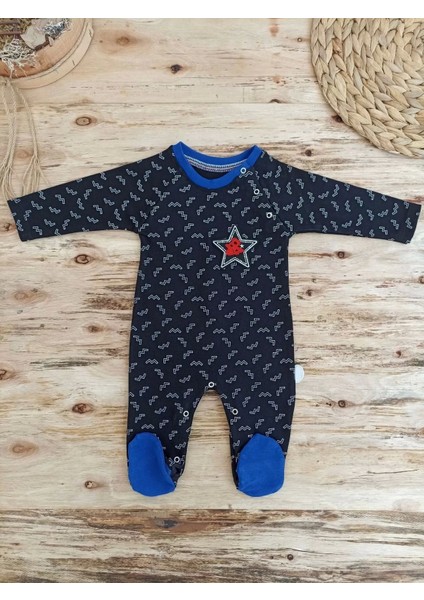 0-3 3-6 6-9 Ay Star Baby Baskılı Çıt Çıt Kapama Erkek Bebek Tulum