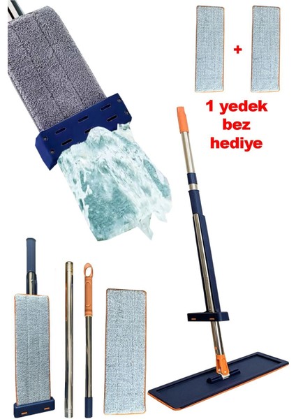 Kovasız Kendinden Sıkmalı Mop +1 Yedek Bez Yer ve Fayans Mopu