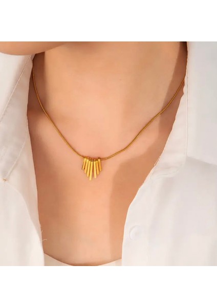 Çelik 316L Geometrik Gold Kolye