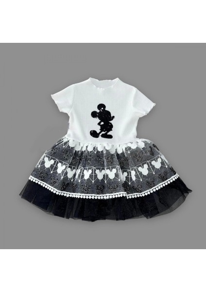 Miraylife 1-2-3 Yaş Payetli Mickey Baskılı Brode Etekli Kız Bebek Elbisesi fiyatları
