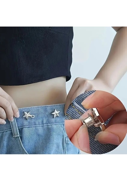 Gümüş Yıldız Bel Daraltma Aparatı Klipsler Pantolon Beli Daraltma Broş