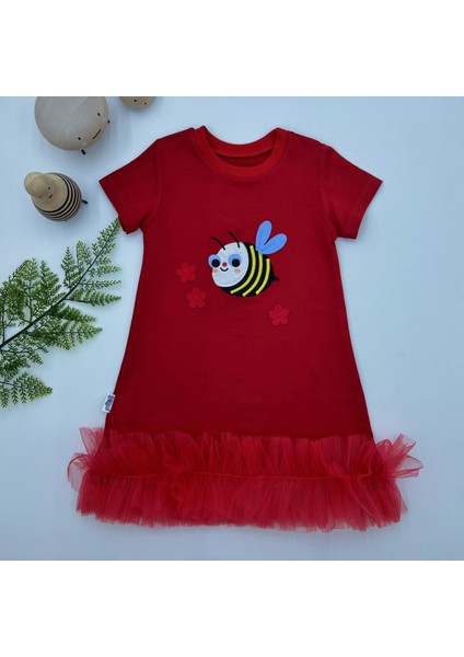 Miraylife 1-2-3 Yaş Arıcık Nakışlı Eteği Fırfırlı Jile Kız Çocuk Elbisesi
