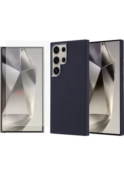 Samsung Galaxy S24 Ultra Kılıf Magsafe Şarj Özellikli Karbon Fiber Görünümlü Zore Nekst Kapak + Nano Ekran Koruyucu