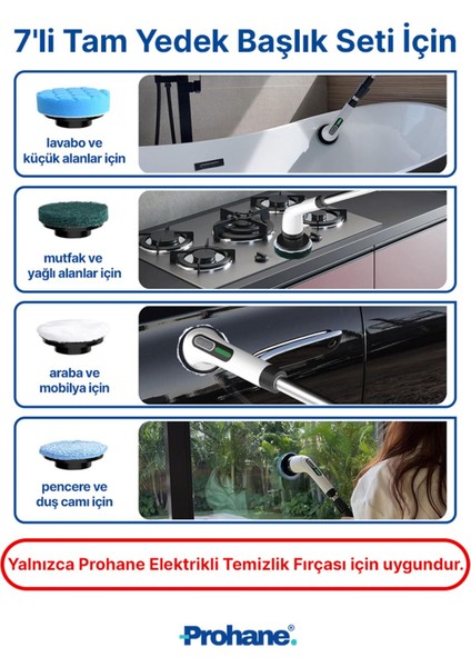 7'li Elektrikli Temizlik Fırçası Yedek Başlık Seti, Çok Renkli, Dayanıklı, Pratik Kullanım modelleri